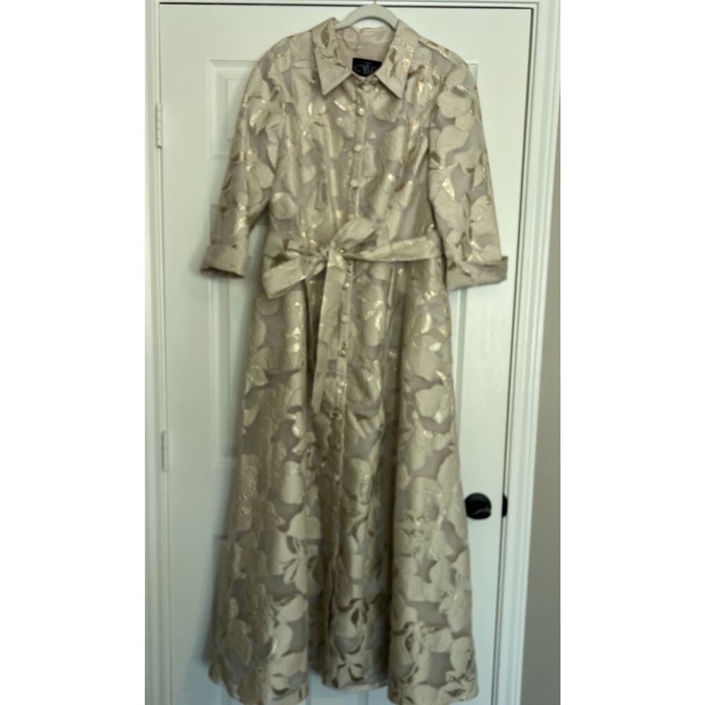 ALEX Evenings Jacquard Gold Mother Of The Bride Dress Gown Point Collar 14 16 - Picture 5 of 16